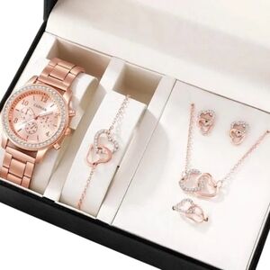 Rose Gold 6 Piece Rhinestone Jewelry Set